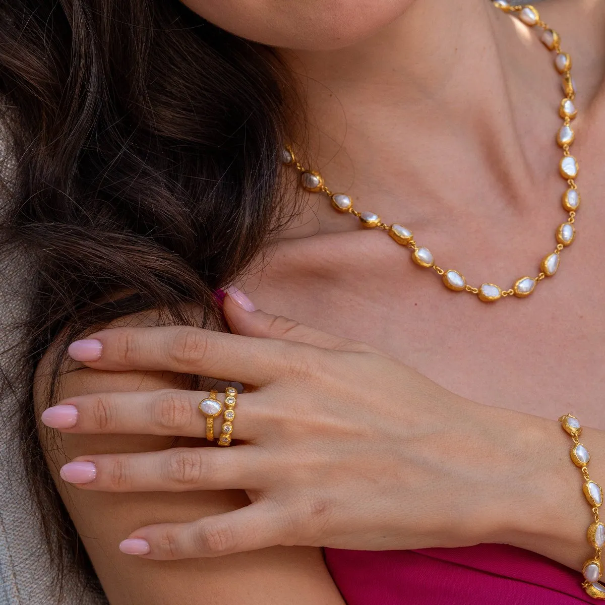 Luna Pearl Üçlü Altın Set